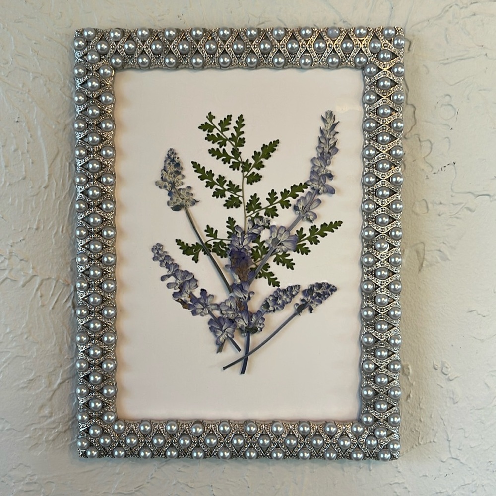 Beautiful Dried Pressed Floral Art In Jeweled Frame